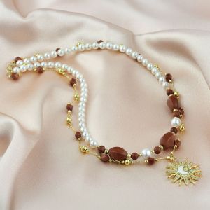 Colier "Solar Pearl" din goldstone si perle de Mallorca