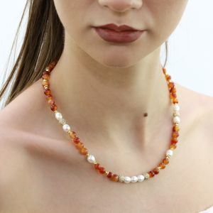 Colier "Sunset pearl" din jad curcubeu si perle