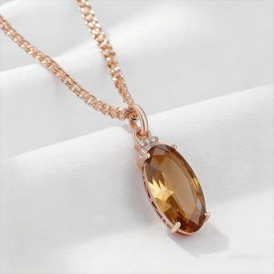Colier "Amber Glow" placat cu aur roz si cristal