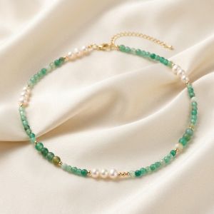 Colier "Green Orbit" din perle naturale si agat lace