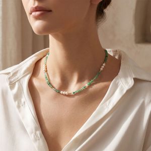 Colier "Green Orbit" din perle naturale si agat lace
