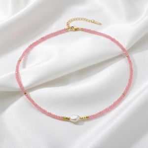 Colier ''Girly Pink" din jad si perla naturala