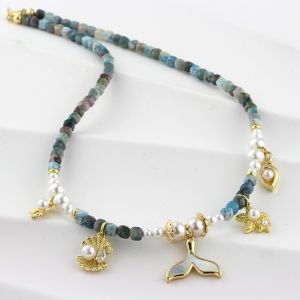 Colier "Ocean Whisper" din apatit si perle de Mallorca