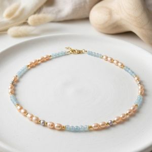Colier "Azure Romance" din perle naturale si jad