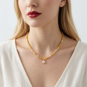 Colier "Honey Flower" din topaz si perle de Mallorca