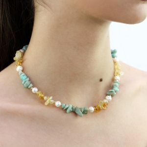 Colier "Citrine Breeze" din amazonit, citrin si perle