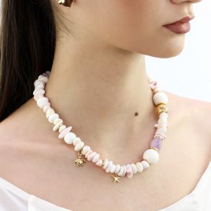 Colier "Blush Sea" din sidef, coral si ametist