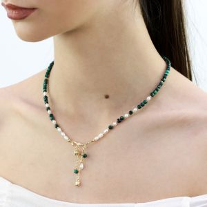 Colier "Verdant Bloom" din malachit si perle naturale