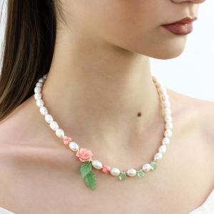 Colier "Rosalie" din perle naturale si coral