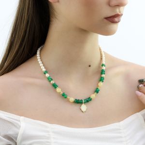 Colier "Onix Glow" din onix verde, jad si perle de Mallorca