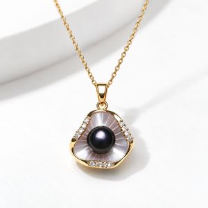 Colier "Nocturne" placat cu aur, perla naturala si cristale