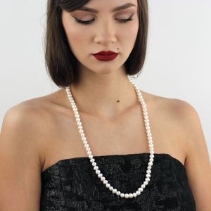 Colier mediu din perle naturale albe 6 - 8 mm AAA