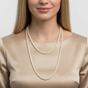 Colier lung din perle de Mallorca albe