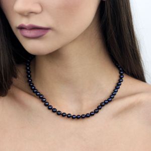 Colier clasic perle naturale negre 6 - 7 mm AA+