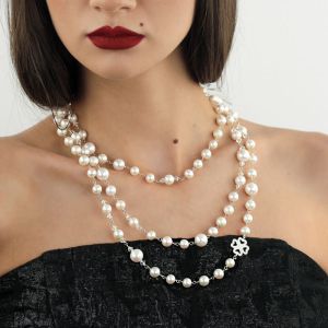 Colier versatil `Coco` din perle albe AAA, cristale Swarovski si argint