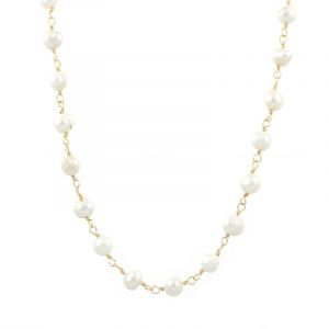 Colier delicat din lant placat cu aur 18k si perle naturale albe