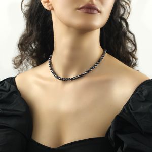 Colier clasic din perle Mallorca negre si argint