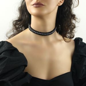 Colier choker din perle de Mallorca, onix si argint