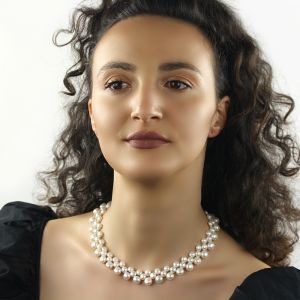 Colier perle de cultura albe buton si argint