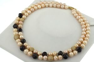 Colier exclusivist din perle naturale, granat si rhinestone auriu