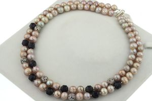Colier exclusivist din perle naturale, ametist si rhinestone multicolor
