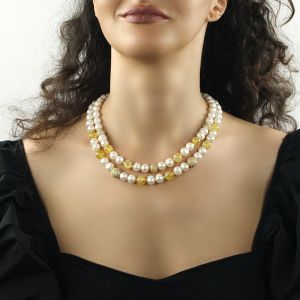 Colier exclusivist din perle naturale, citrin si rhinestone auriu