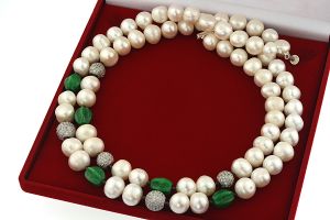 Colier unicat din perle naturale, granat, jad Myanmar si argint
