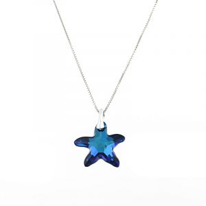 Colier steluta Swarovski Bermuda Blue si argint