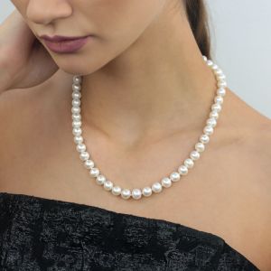 Colier perle naturale albe 7 - 9 mm AAA+ si inchizatoare aur 14K