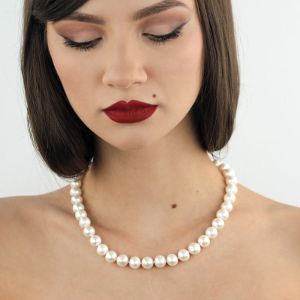 Colier perle naturale albe 9 - 10 mm AAA+ si inchizatoare aur 14K