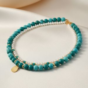 Set doua coliere din turcoaz si perle de Mallorca albe