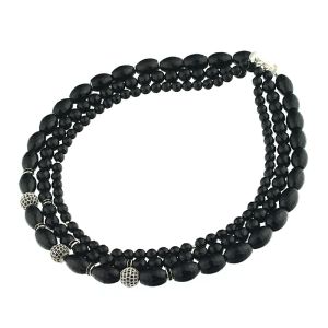 Colier multisir din onix negru, rhinestone si argint