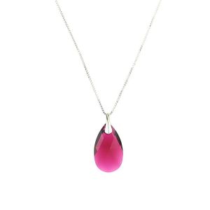 Colier din argint si Swarovski lacrima Fuchsia