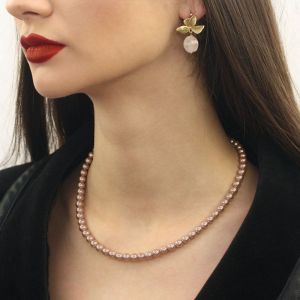 Colier clasic "Taupe Rose" din perle Mallorca si argint