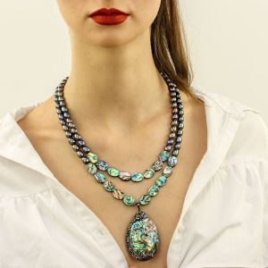 Colier din perle naturale ovale si sidef Paua