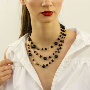 Colier versatil `Coco` din perle de Mallorca negre si cristale Precioasa