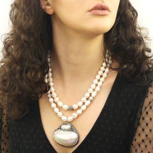 Colier exclusivist din perle naturale baroc si perle Biwa
