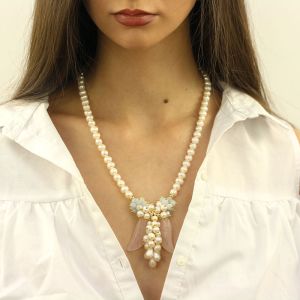 Colier "Inger" din perle naturale, cuart si acvamarin