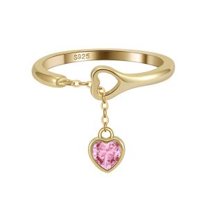 Inel "Pink Heart" din argint placat cu aur si cristale