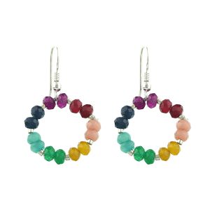 Cercei din jad multicolor `7 chakre` si argint