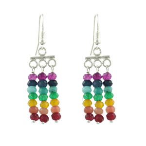 Cercei candelabru din jad multicolor `7 chakre` si argint