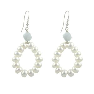 Cercei din perle naturale buton si acvamarin