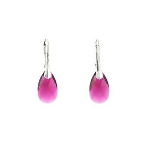 Cercei cristale Swarovski lacrima Fuchsia si argint