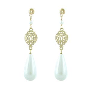 Cercei eleganti din perle de Mallorca si metal placat cu aur 18K
