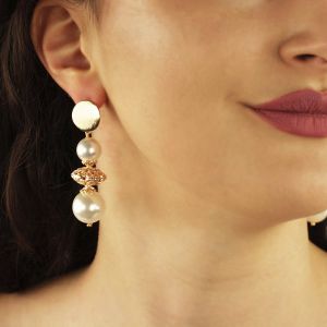 Cercei masivi din perle de Malloca si elemente placate cu aur 18k