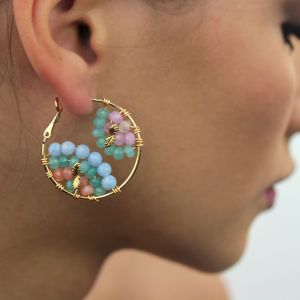 Cercei "Boho Chic" din jad, cuart si elemente placate cu aur 18k