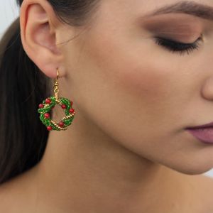 Cercei "Ghirlanda" din coral si argint placat cu aur 18k
