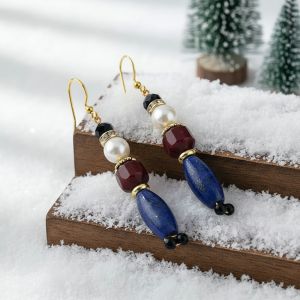 Cercei "Nutcracker" din perle de Mallorca, jad si lapis lazuli