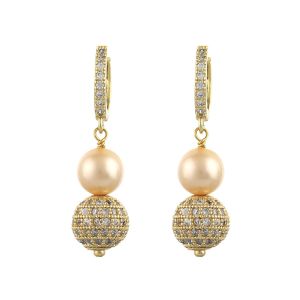 Cercei din perle de Mallorca, rhinestone si elemente placate cu aur 18k