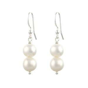 Cercei din argint si perle naturale albe 7 - 9 mm AAA